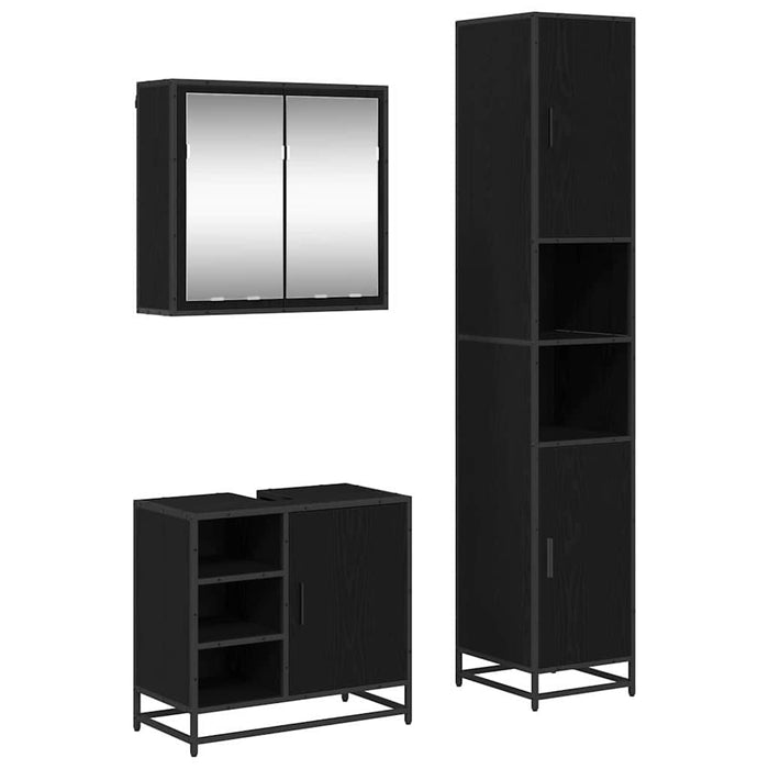 Set de mobilier pentru baie 3 pcs Stejar Negru Lemn compozit - WALTI WALTI