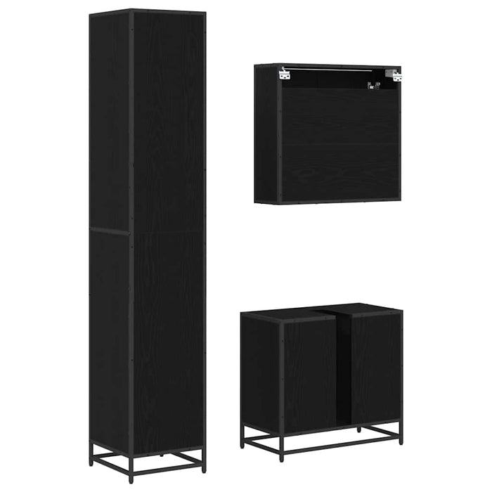 Set de mobilier pentru baie 3 pcs Stejar Negru Lemn compozit - WALTI WALTI