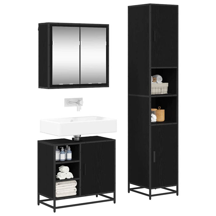 Set de mobilier pentru baie 3 pcs Stejar Negru Lemn compozit - WALTI WALTI