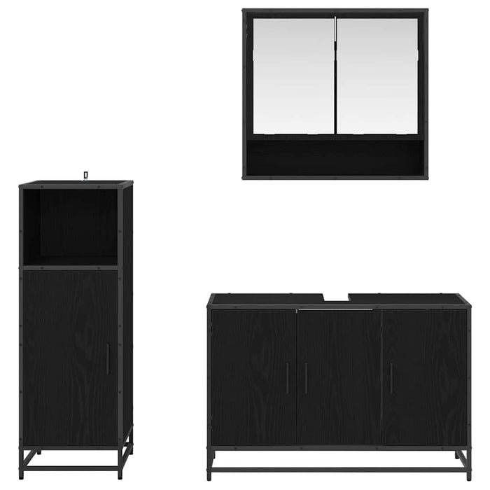 Set de mobilier pentru baie 3 pcs Stejar Negru Lemn compozit - WALTI WALTI