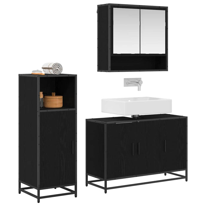 Set de mobilier pentru baie 3 pcs Stejar Negru Lemn compozit - WALTI WALTI