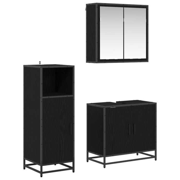 Set de mobilier pentru baie 3 pcs Stejar Negru Lemn compozit - WALTI WALTI