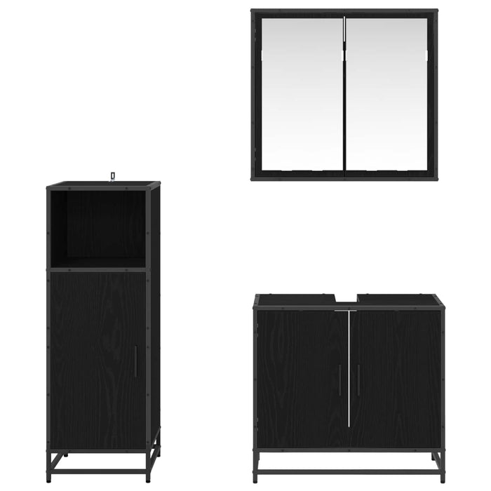Set de mobilier pentru baie 3 pcs Stejar Negru Lemn compozit - WALTI WALTI