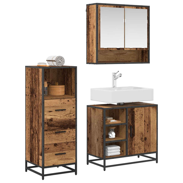 Set de mobilier pentru baie 3 pcs Lemn Vechi Lemn compozit WALTI