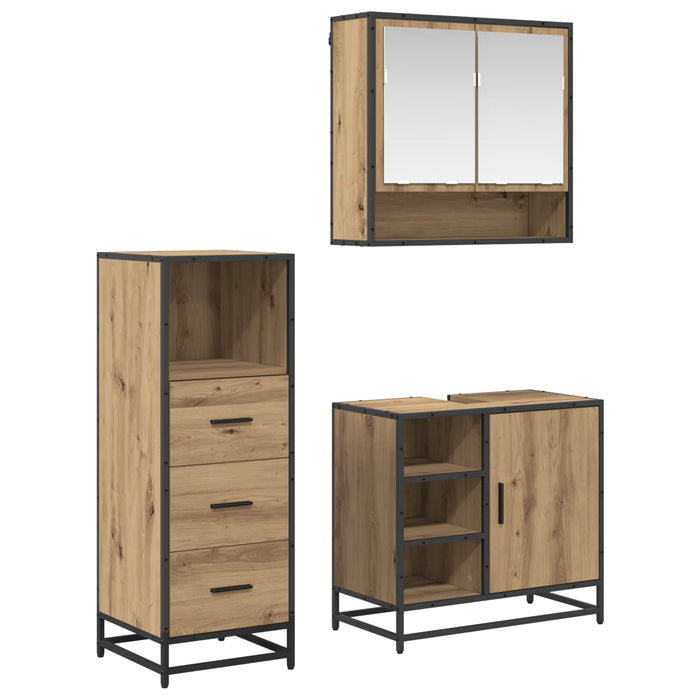 Set de mobilier pentru baie cu sertar 3 pcs Stejar Artizanal WALTI