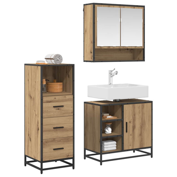 Set de mobilier pentru baie cu sertar 3 pcs Stejar Artizanal WALTI