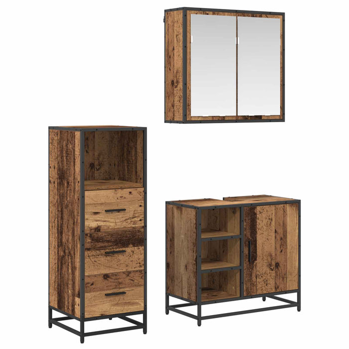 Set de mobilier pentru baie 3 pcs Lemn Vechi Lemn compozit - WALTI WALTI
