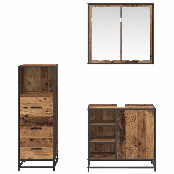 Set de mobilier pentru baie 3 pcs Lemn Vechi Lemn compozit - WALTI WALTI