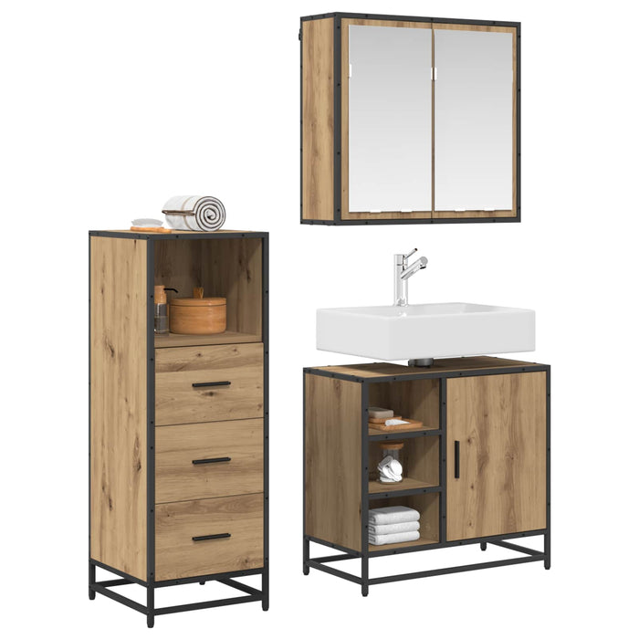 Set de mobilier pentru baie cu sertar 3 pcs Stejar Artizanal WALTI