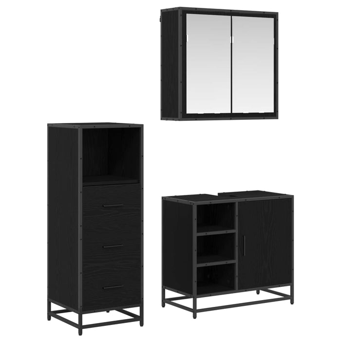 Set de mobilier pentru baie 3 pcs Stejar Negru Lemn compozit - WALTI WALTI