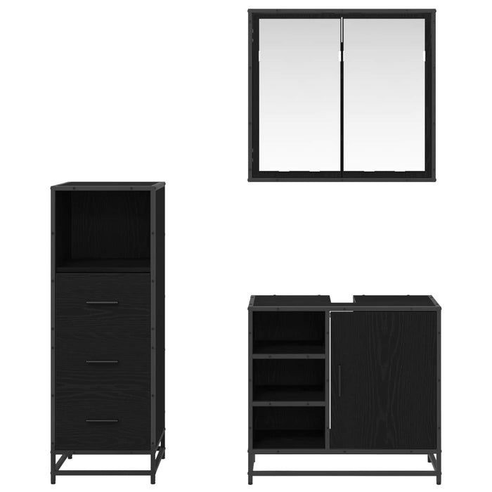Set de mobilier pentru baie 3 pcs Stejar Negru Lemn compozit - WALTI WALTI