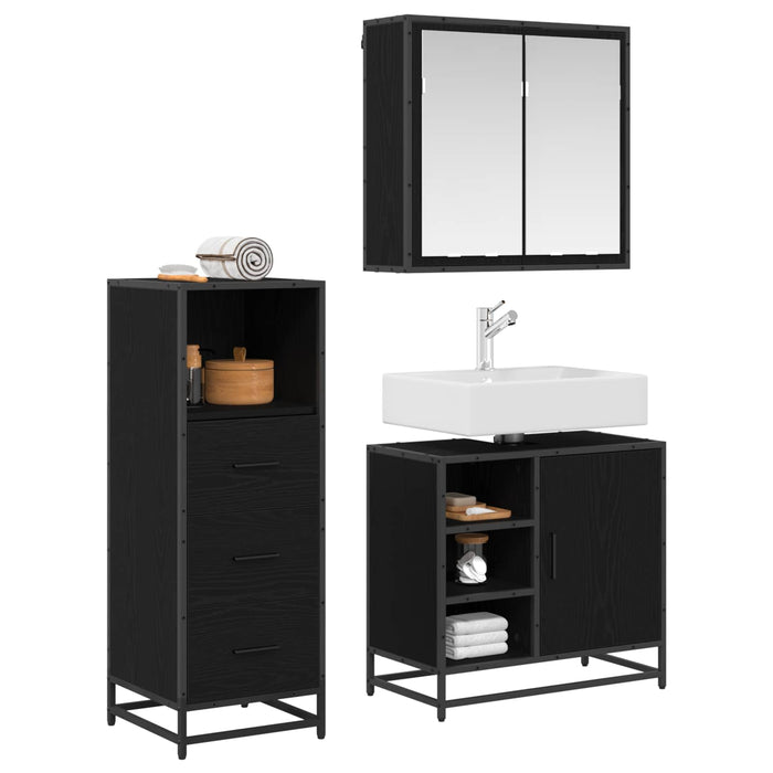 Set de mobilier pentru baie 3 pcs Stejar Negru Lemn compozit - WALTI WALTI