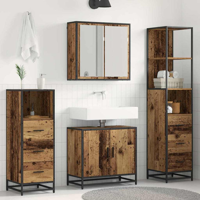 Set de mobilier pentru baie 4 pcs Lemn Vechi Lemn compozit - WALTI WALTI