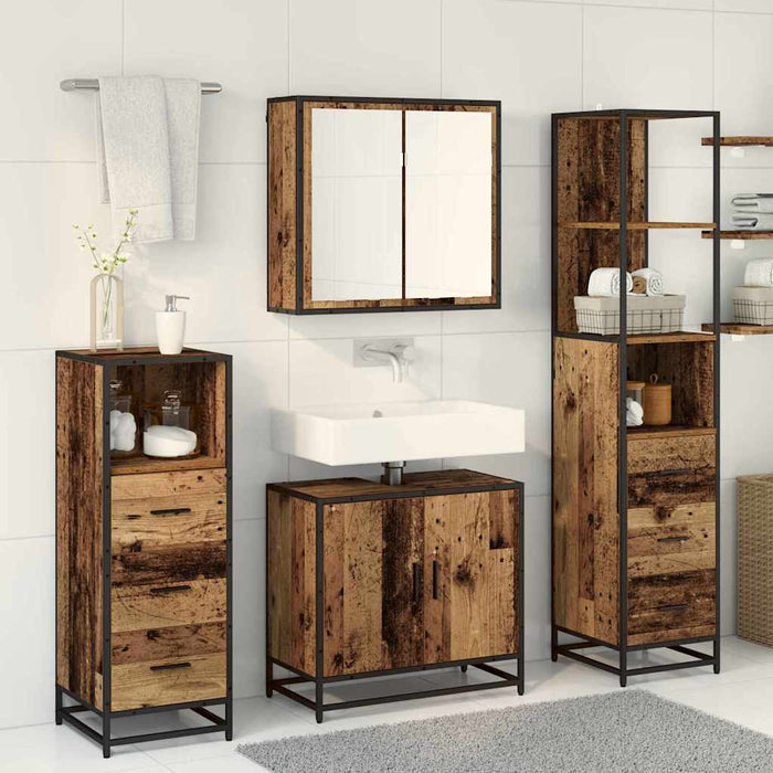 Set de mobilier pentru baie 4 pcs Lemn Vechi Lemn compozit - WALTI WALTI