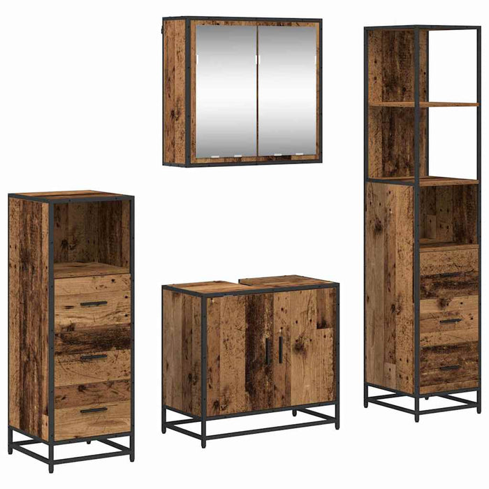 Set de mobilier pentru baie 4 pcs Lemn Vechi Lemn compozit - WALTI WALTI