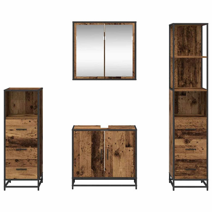 Set de mobilier pentru baie 4 pcs Lemn Vechi Lemn compozit - WALTI WALTI