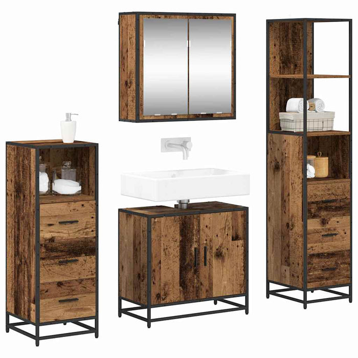 Set de mobilier pentru baie 4 pcs Lemn Vechi Lemn compozit - WALTI WALTI