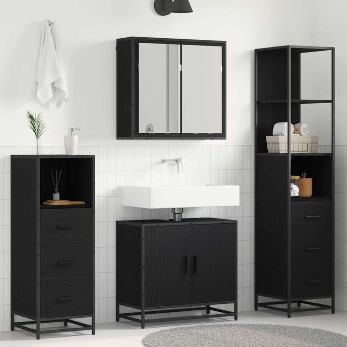 Set de mobilier pentru baie 4 pcs Stejar Negru Lemn compozit - WALTI WALTI