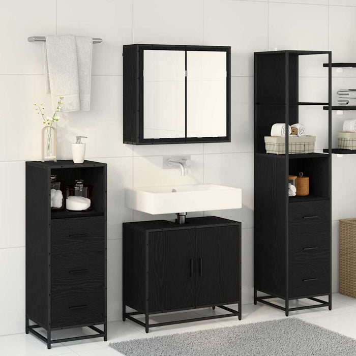 Set de mobilier pentru baie 4 pcs Stejar Negru Lemn compozit - WALTI WALTI