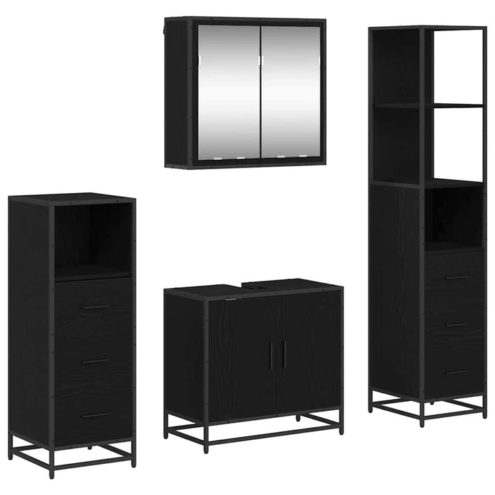 Set de mobilier pentru baie 4 pcs Stejar Negru Lemn compozit - WALTI WALTI