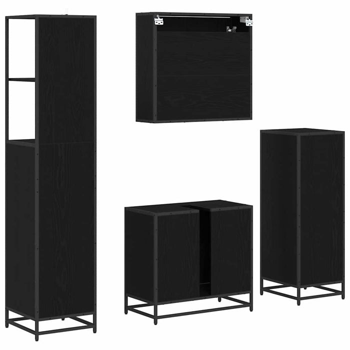 Set de mobilier pentru baie 4 pcs Stejar Negru Lemn compozit - WALTI WALTI