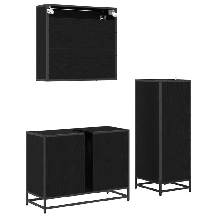 Set de mobilier pentru baie 3 pcs Stejar Negru Lemn compozit - WALTI WALTI