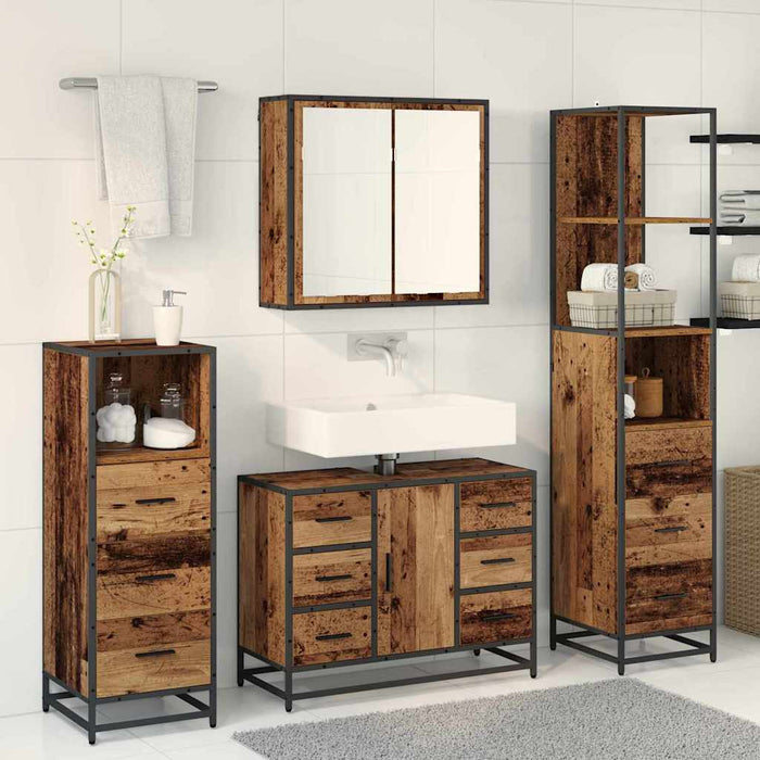 Set de mobilier pentru baie 3 pcs Lemn Vechi Lemn compozit - WALTI WALTI