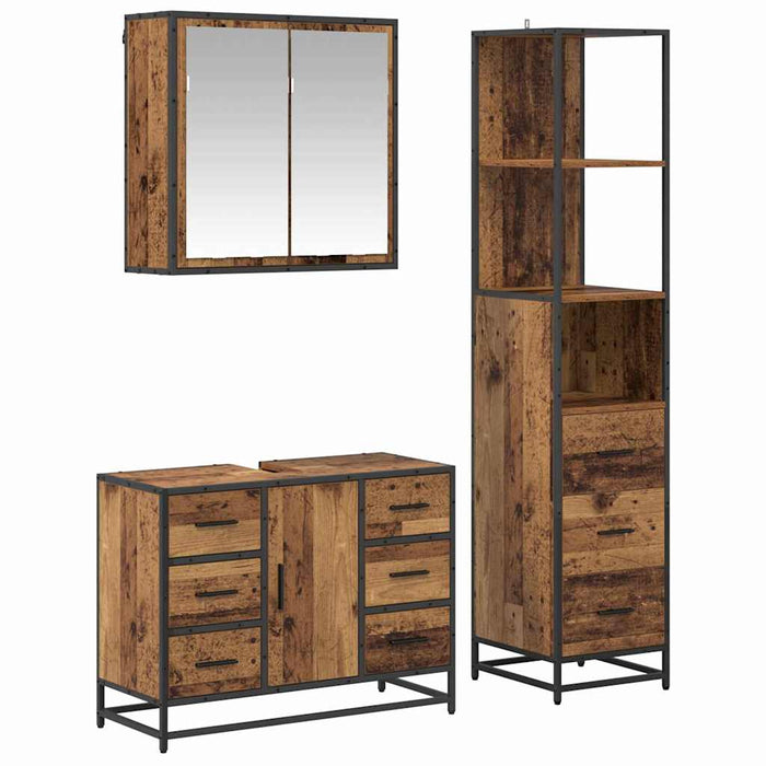 Set de mobilier pentru baie 3 pcs Lemn Vechi Lemn compozit - WALTI WALTI