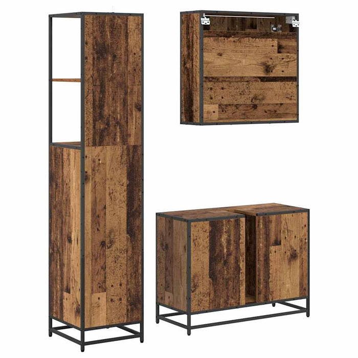 Set de mobilier pentru baie 3 pcs Lemn Vechi Lemn compozit - WALTI WALTI