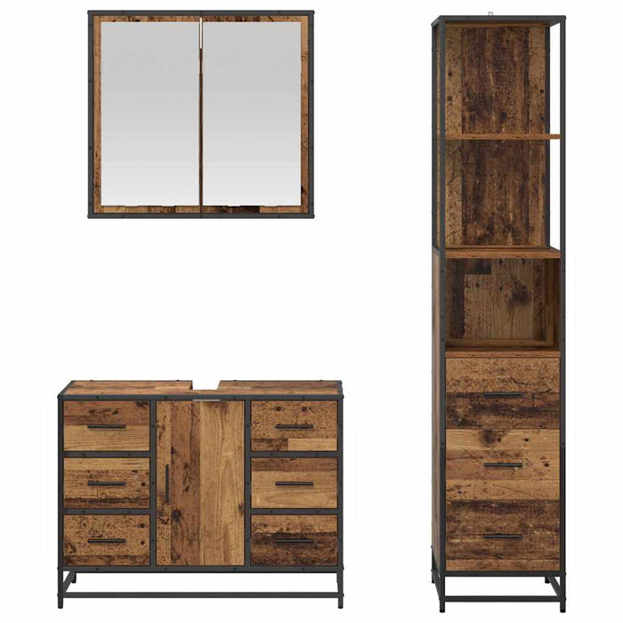 Set de mobilier pentru baie 3 pcs Lemn Vechi Lemn compozit - WALTI WALTI