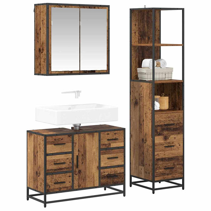 Set de mobilier pentru baie 3 pcs Lemn Vechi Lemn compozit - WALTI WALTI