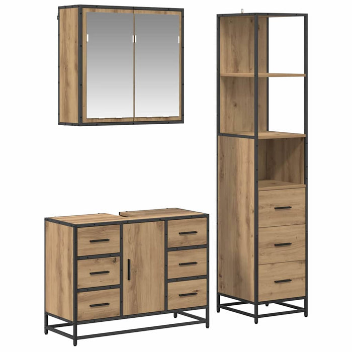 Set de mobilier pentru baie cu sertar 3 pcs Stejar Artizanal - WALTI WALTI