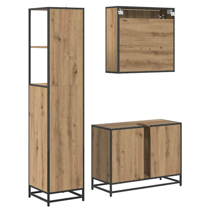 Set de mobilier pentru baie cu sertar 3 pcs Stejar Artizanal - WALTI WALTI
