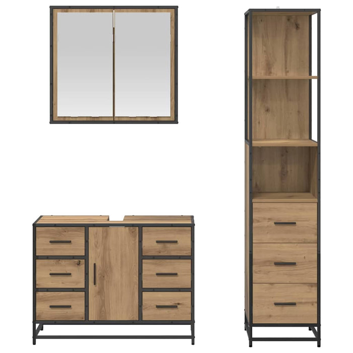 Set de mobilier pentru baie cu sertar 3 pcs Stejar Artizanal - WALTI WALTI