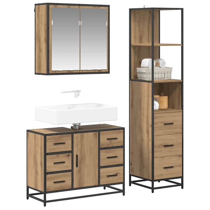 Set de mobilier pentru baie cu sertar 3 pcs Stejar Artizanal - WALTI WALTI