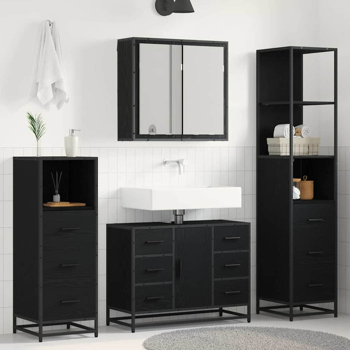 Set de mobilier pentru baie 3 pcs Stejar Negru Lemn compozit - WALTI WALTI