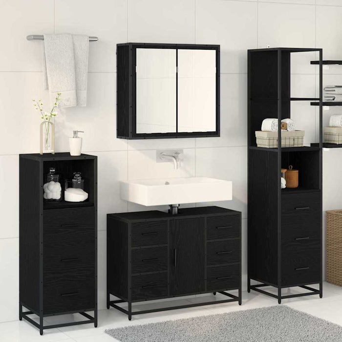 Set de mobilier pentru baie 3 pcs Stejar Negru Lemn compozit - WALTI WALTI