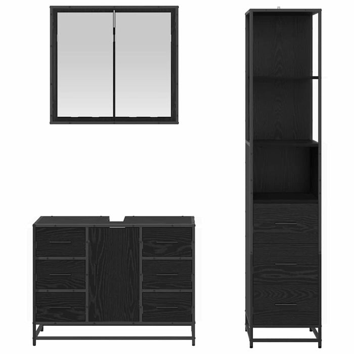 Set de mobilier pentru baie 3 pcs Stejar Negru Lemn compozit - WALTI WALTI