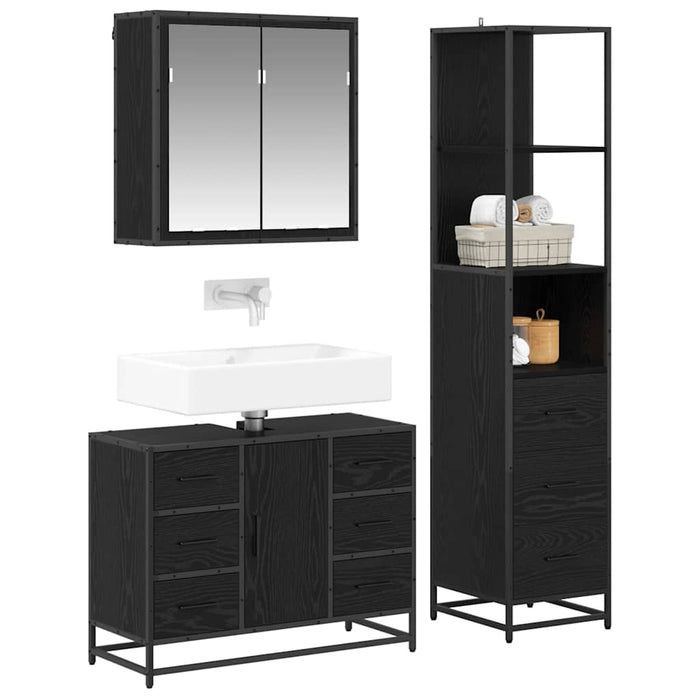 Set de mobilier pentru baie 3 pcs Stejar Negru Lemn compozit - WALTI WALTI