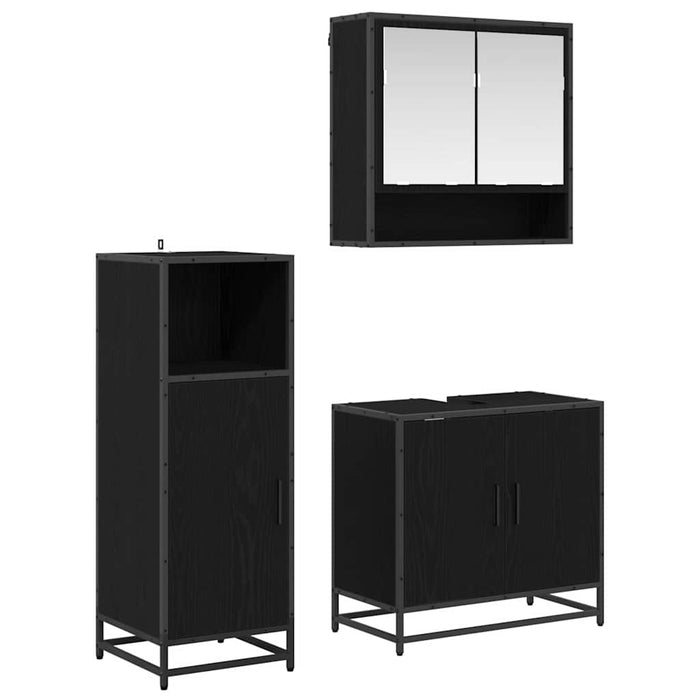 Set de mobilier pentru baie 3 pcs Stejar Negru Lemn compozit - WALTI WALTI