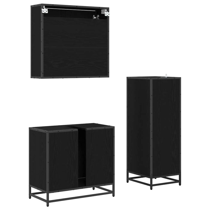 Set de mobilier pentru baie 3 pcs Stejar Negru Lemn compozit - WALTI WALTI