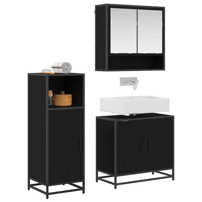 Set de mobilier pentru baie 3 pcs Stejar Negru Lemn compozit - WALTI WALTI