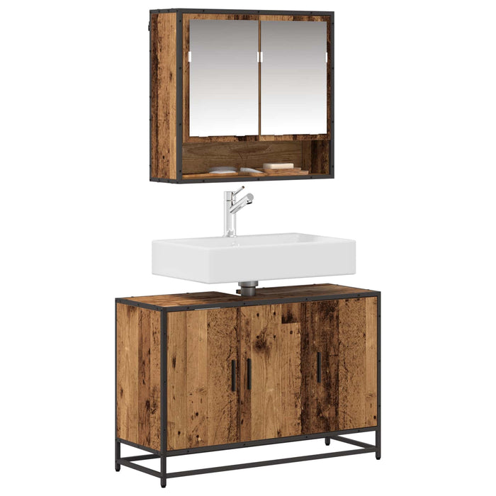 Set de mobilier pentru baie 2 pcs Lemn Vechi Lemn compozit - WALTI WALTI