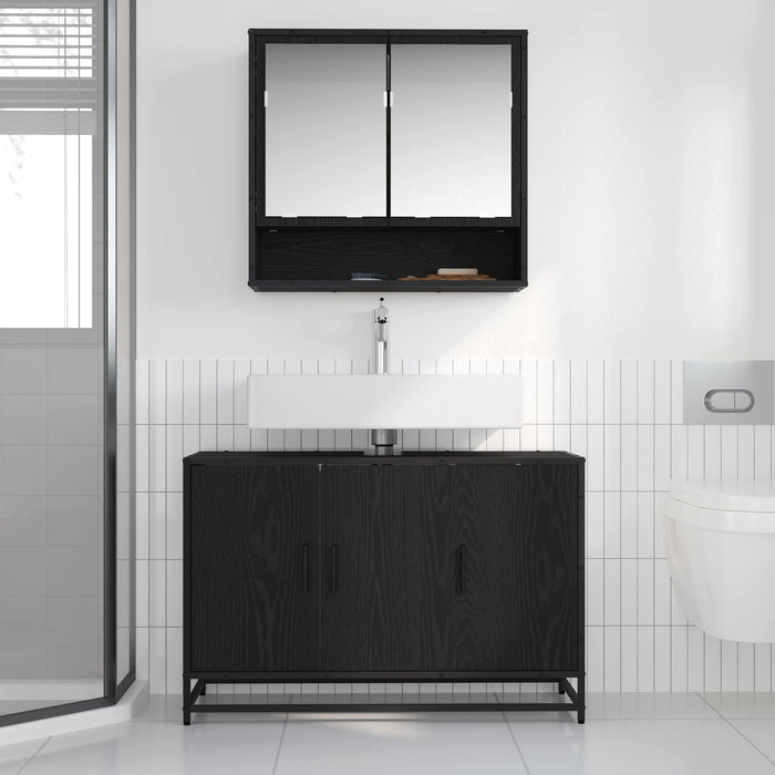 Set de mobilier pentru baie 2 pcs Stejar Negru Lemn compozit - WALTI WALTI