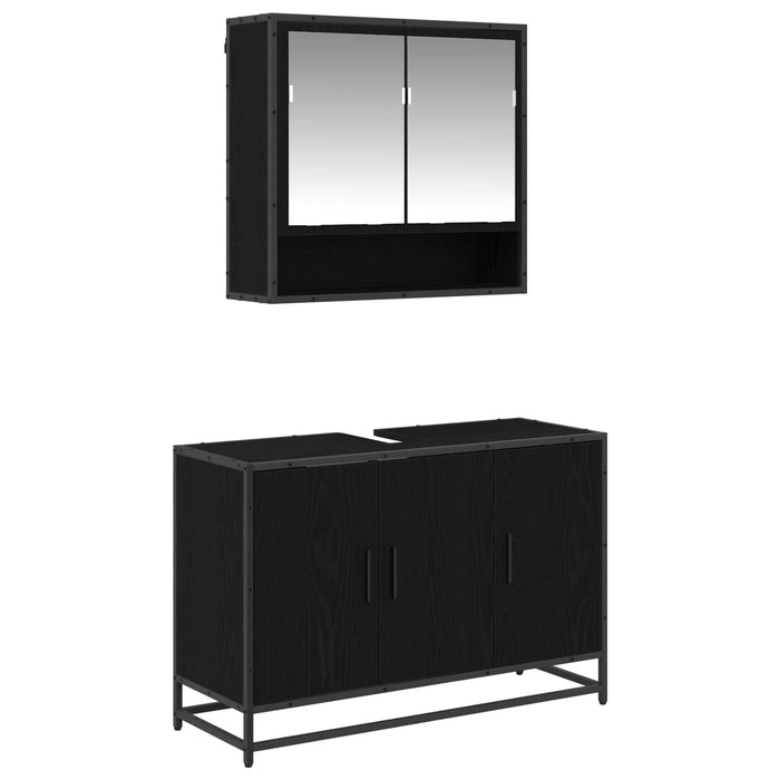 Set de mobilier pentru baie 2 pcs Stejar Negru Lemn compozit - WALTI WALTI