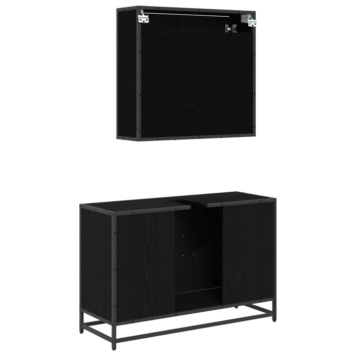 Set de mobilier pentru baie 2 pcs Stejar Negru Lemn compozit - WALTI WALTI