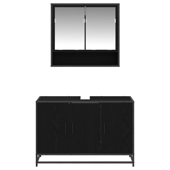 Set de mobilier pentru baie 2 pcs Stejar Negru Lemn compozit - WALTI WALTI