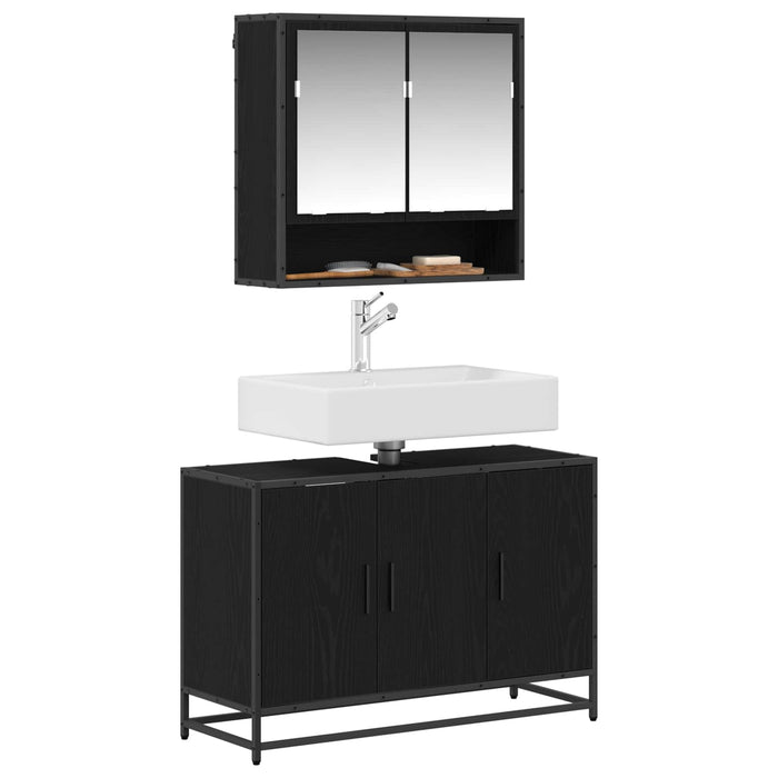 Set de mobilier pentru baie 2 pcs Stejar Negru Lemn compozit - WALTI WALTI