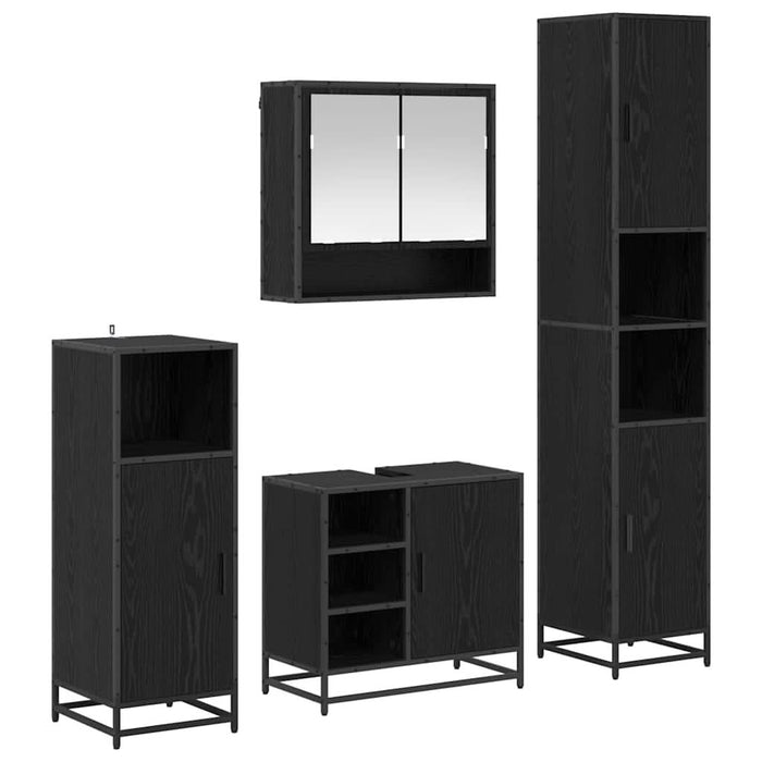 Set de mobilier pentru baie 4 pcs Stejar Negru Lemn compozit - WALTI WALTI