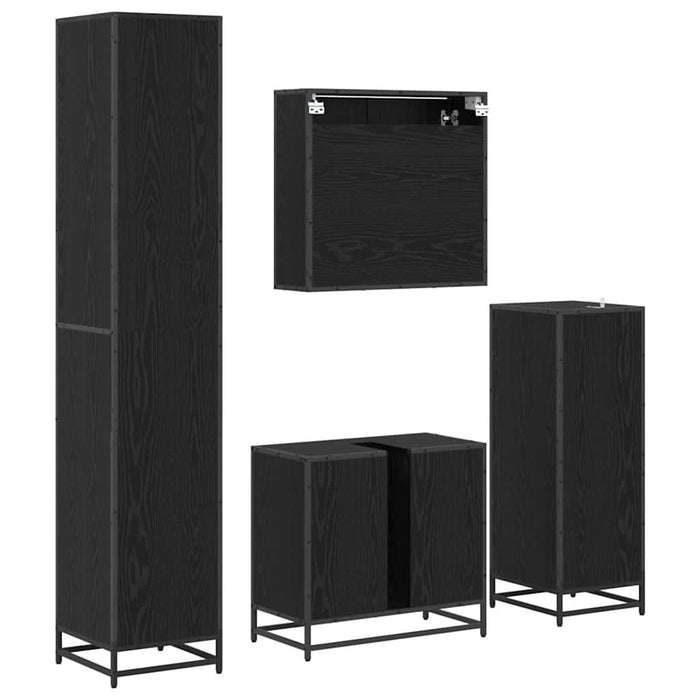 Set de mobilier pentru baie 4 pcs Stejar Negru Lemn compozit - WALTI WALTI